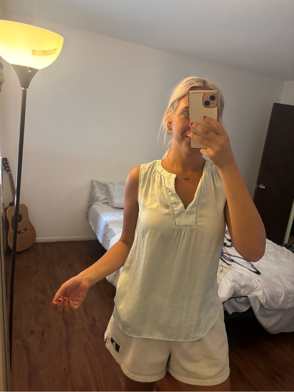 LOFT Sleeveless Split-Neck Blouse in Pale Cream